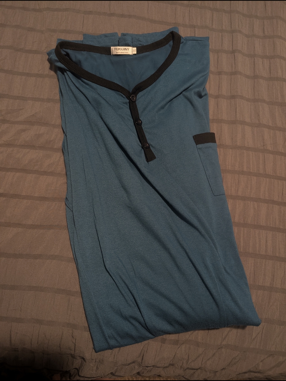 Teal Henley Lounge Night Shirt with Black Trim